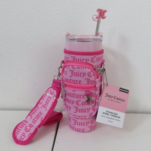 Juicy Couture 40oz Stainless Steel Tumbler Hot/Cold with Crossbody Pouch - Picture 1 of 7